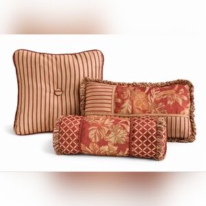 JCPenney Elegant Decorative Pillow Set of 3 Red Gold Fringe Classic